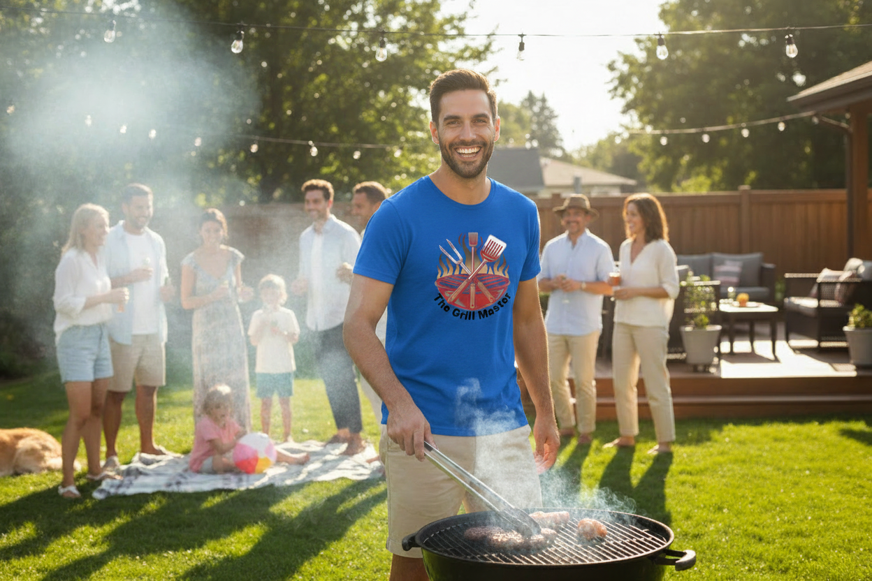 Blue Grill Tee on Guy at BBQ